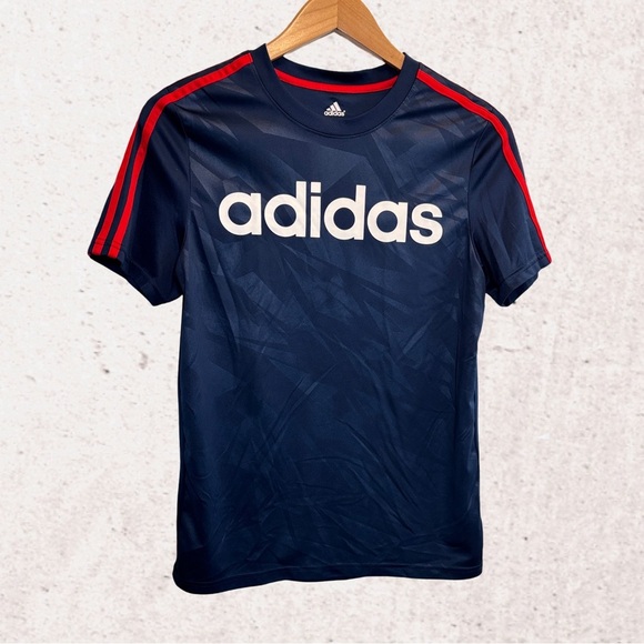 Adidas Blue and Red Short Sleeve Tee with Bold Logo - Picture 1 of 3